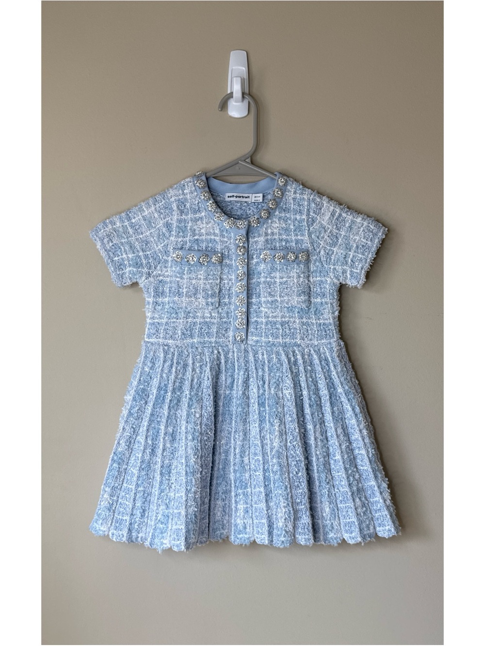Self Portrait Girls Check Knit Dress Blue White Size 4T